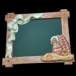Vintage Decorative Chalkboard With Hen & Chicks Design Wooden Frame Polka Dot Bo